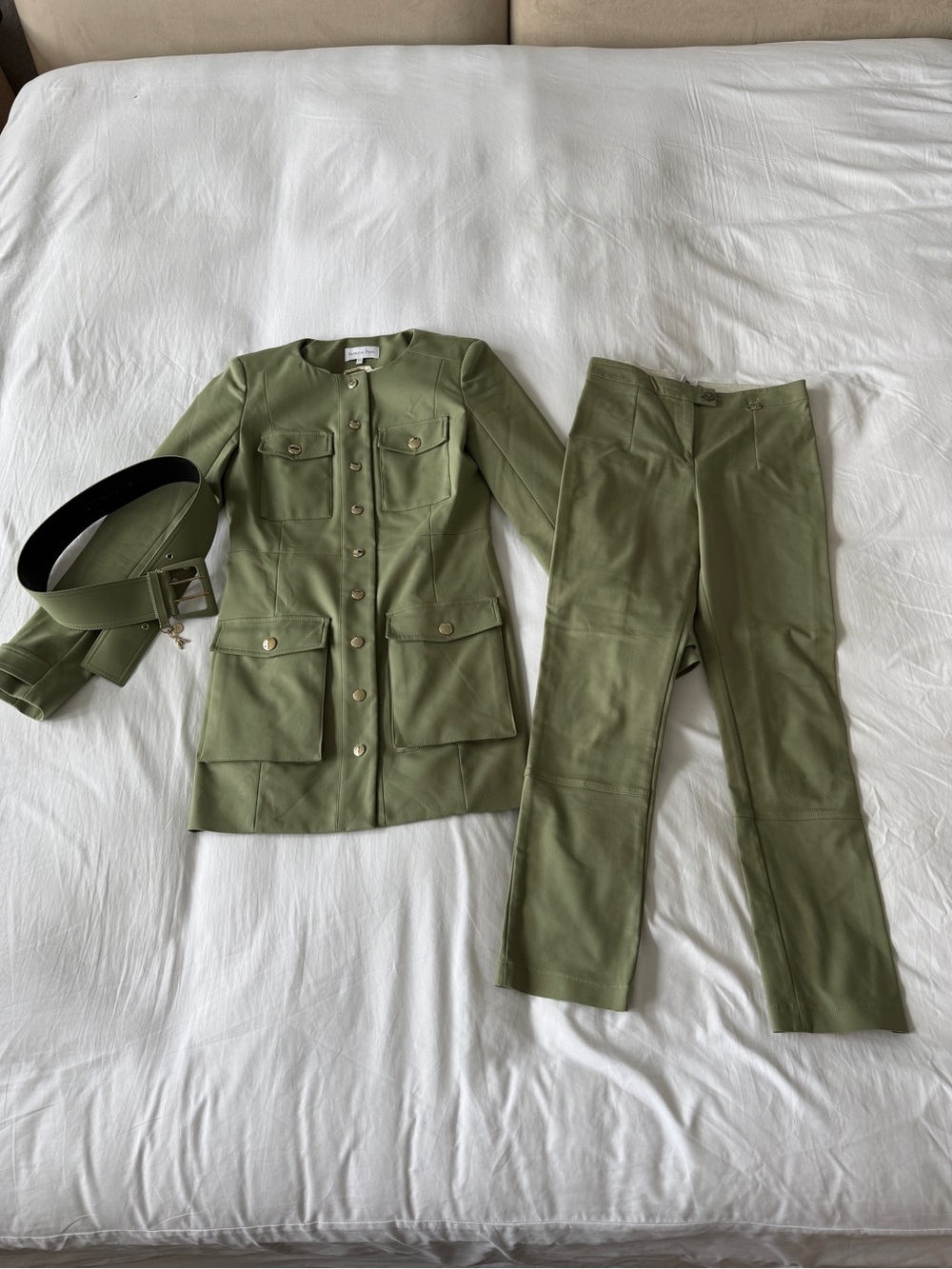 Patrizia Pepe Olive Green 2-Piece Set Military Jacket Cropped Pants